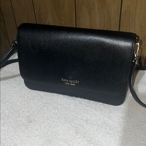 kate spade Black Saffiano Leather Crossbody with Gold Logo